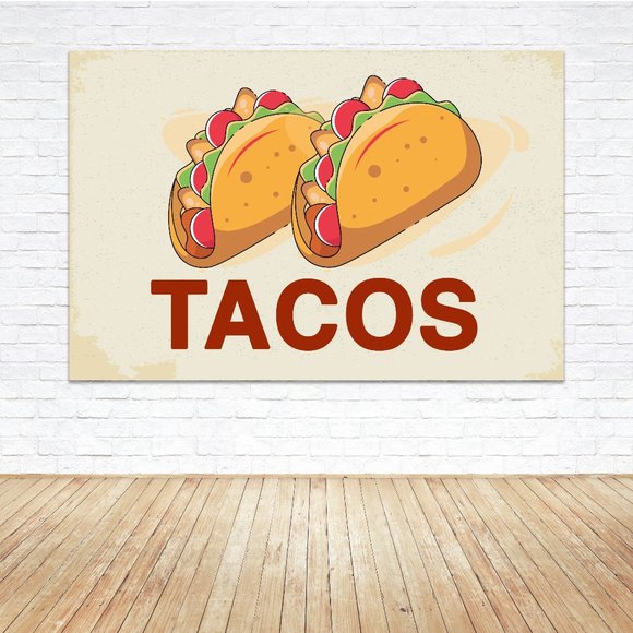 TACOS Food Vendor Generic Vinyl Banner 1.5x2.5ft. Sign Festival Carnival Truck - Picture 1 of 4